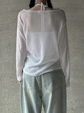 Boat neck long sleeve see-through knit