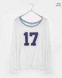 Elune Number Printed One-Off-Shoulder See-Through Long-Sleeve Knit