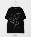 [unisex] Grocky heart printing over short sleeve tee