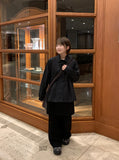 [BAONHAUS] Builder Collar Button Shirring Long Sleeve Blouse