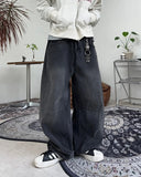 Rough Curved Washed Denim Pants