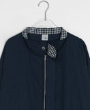 [BAONHAUS] Yu-ring check color matching collar pin tuck overfit bomber jumper