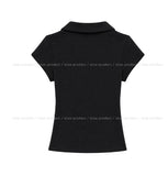 Cien Button V-neck Collared Short Sleeve