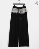 [Fleece Lining] Koha Chiffon Lace Layered Two-Way Sweatpants