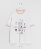 [unisex] Sosense Cat Print Color Matching Over Short Sleeve Tee