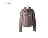 Mud Collar Stripe Color Matching Knit Cardigan