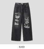 Cork damage washing wide denim pants
