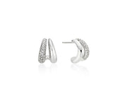 Claw Silver Half Pave Hoop Earrings