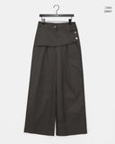 [Fake Layered SET] Chica Kitching Side Two-Button Pintuck Wrap Skirt Wide Long Pants