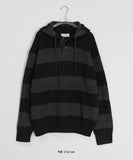 [unisex] Corinne Stripe Button Over Hood Knit