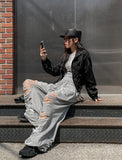 Sunlit strap shirring nylon zip-up jacket