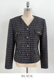 Bowl Check V-Neck Pearl Tweed Jacket