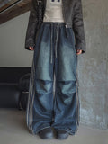 Moshu track line string denim pants