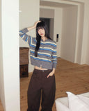 Runley Striped Shibori Round Neck Long Sleeve Cardigan