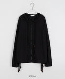Nenti Linen Wood Beads Strap Shirring Hood Zip-up
