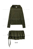 Berry Stripe Hood Flare Wrap Skirt Set