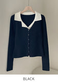 Antore Layered Collar Ribbed Cardigan Knit