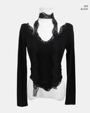 [Scarf Set] Kimen Lace Brushed Crop Long Sleeve T-Shirt