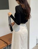 Belden Buckle Unbalance Pleated Long Skirt