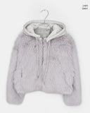 Hoa color matching hooded zip-up fur jacket