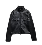 [LANARCH] Amber Leather Pocket Neck Zip-Up