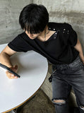 Open 5 button ribbed round knit short ver