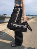 Tsukin Lace Track Nylon Wide Banding Pants