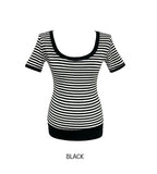 Tiny Stripe U-neck Elbow Length T-shirt