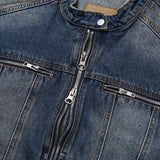 Ocean Washed Stitch Biker Denim Jacket