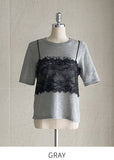 Churing Lace Bustier Lettering Short Sleeve Knit