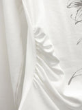 Ink Painting Flower One-Shoulder Off-Tee