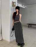 Mulit Side Shirring Strap Halter Sleeveless