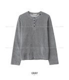 Dense Velour Henley Neck Long Sleeve T-Shirt