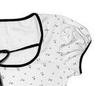 Demin Flower Ribbon Puff Short Sleeve T-Shirt