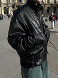 Carbon High-neck Crop Leather Jacket