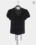 Pulleu Strap Punching Puff Blouse