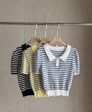 Romans Collar Color Matching Stripe Knit