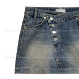 Hardy Unbalanced Button Low Denim Mini Skirt
