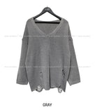 Elbow Damage V-neck Loose Fit Knitwear