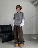 No-pin curved cut cotton balloon pants