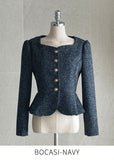 Kelberin Tweed Heart Neck Puff Short Jacket
