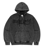 WASHED CUT OFF APPLIQUE HOOD ZIP UP