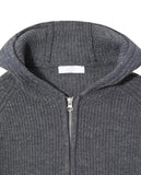 HAIRY LINE KNIT HOOD ZIP-UP