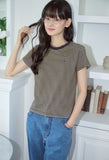 Falling Cat Stripe Crop Short Sleeve Tee
