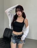 [U-BASIC] See-through Linen Ribbed Crop Cardigan
