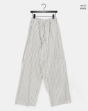 Satin Linen Stripe Wide Banding Long Pants