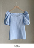 Missing Heart Neck Puff Span T-Blouse
