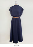 Odd Half-Neck Draped Banding Flare One Piece (Belt Set)