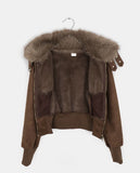 Tmin Shibori Buckle High Neck Fur Lining Short Mustang