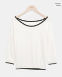 Partin Boat Neck Three Quarter Color Matching T-shirt
